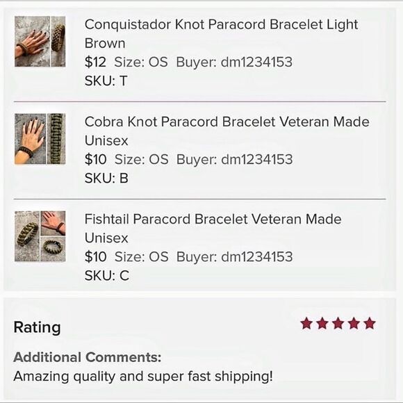 Paracord Bracelet NEW Unisex Maroon Silver Black Handmade USA - Picture 6 of 9